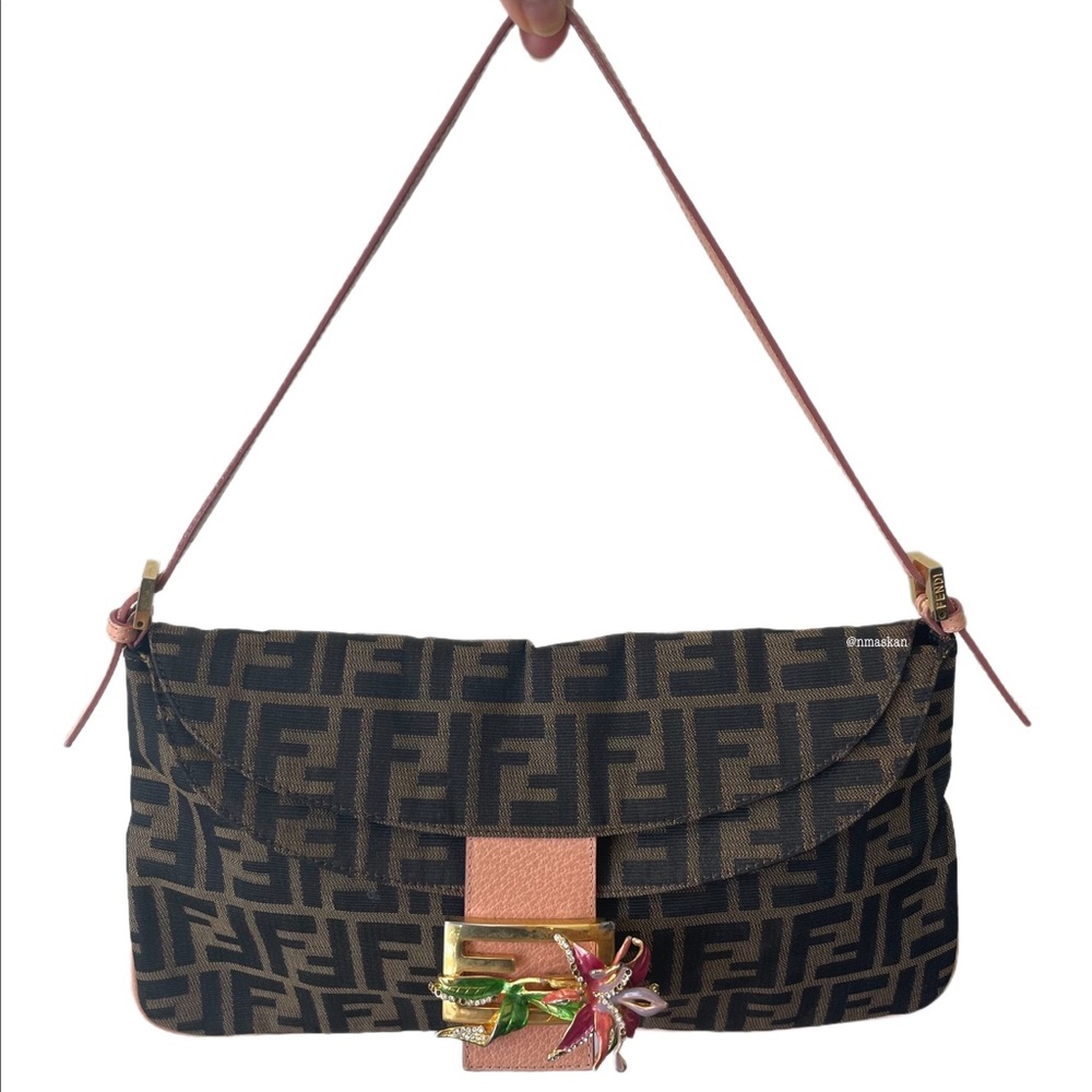 |SOLD| Authentic Fendi Zucca Crystal Flower Baguette